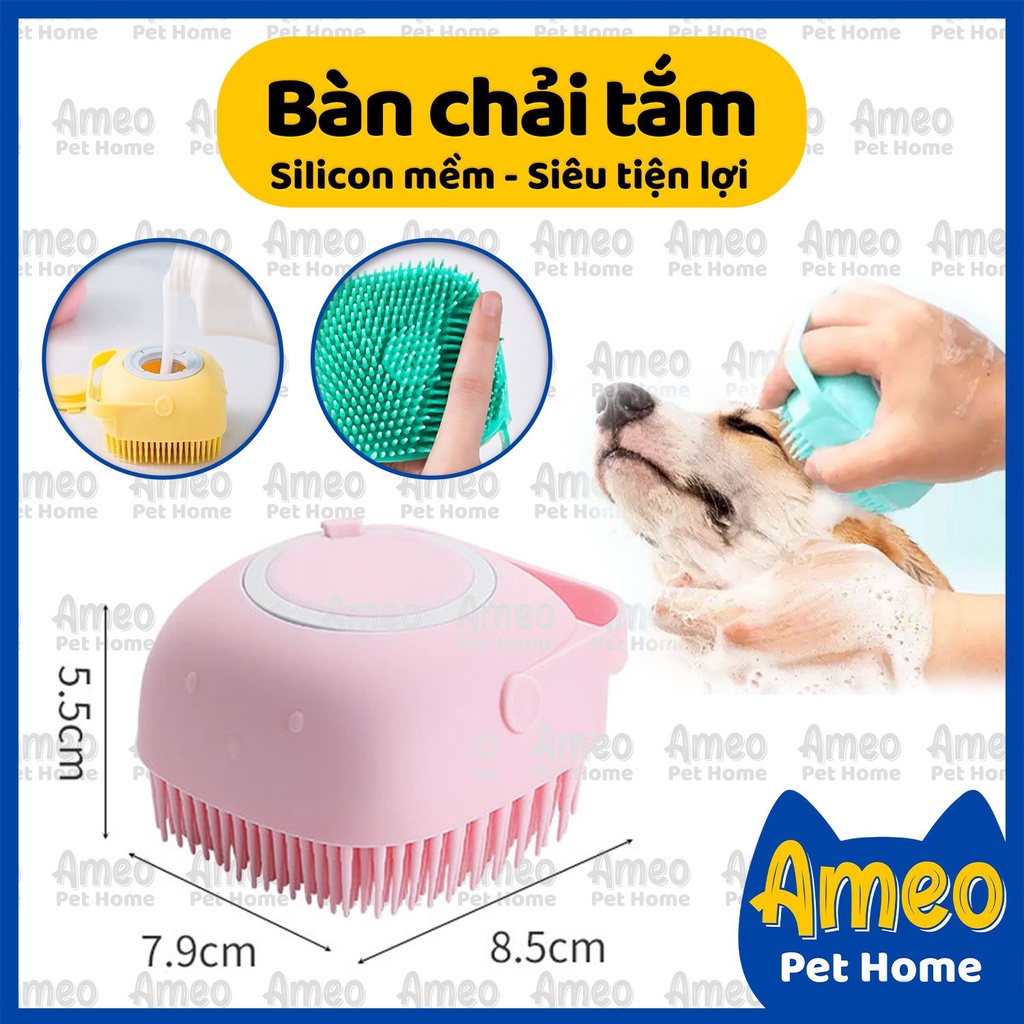 Bàn Chải Tắm Chó Mèo Xịn Xò Có Chỗ Đựng Sữa Tắm, lược tắm Silicon Tạo Bọt Tốt Matxa Thú Cưng
