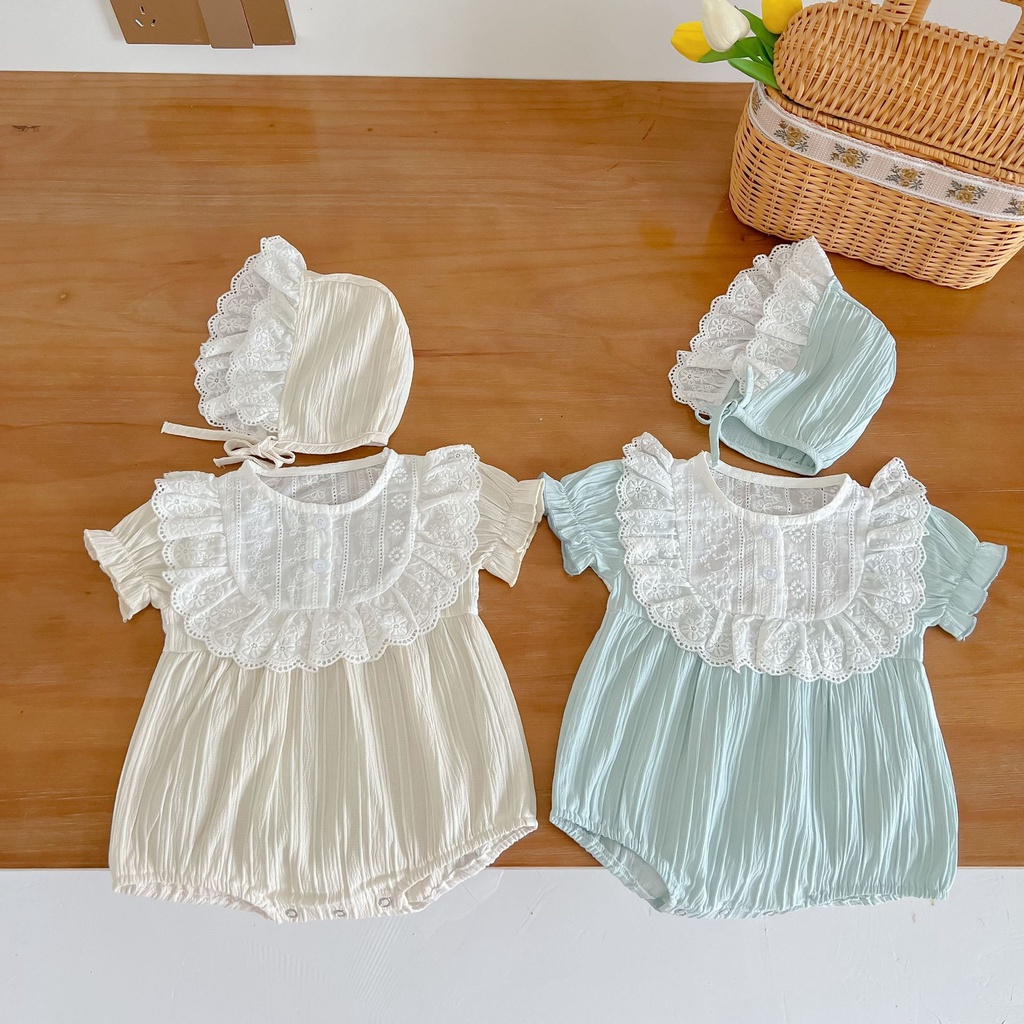Áo Liền Quần Tay Ngắn Cổ Tròn Bằng Cotton Thoáng Khí Thời Trang Mùa Hè Cho Bé Gái