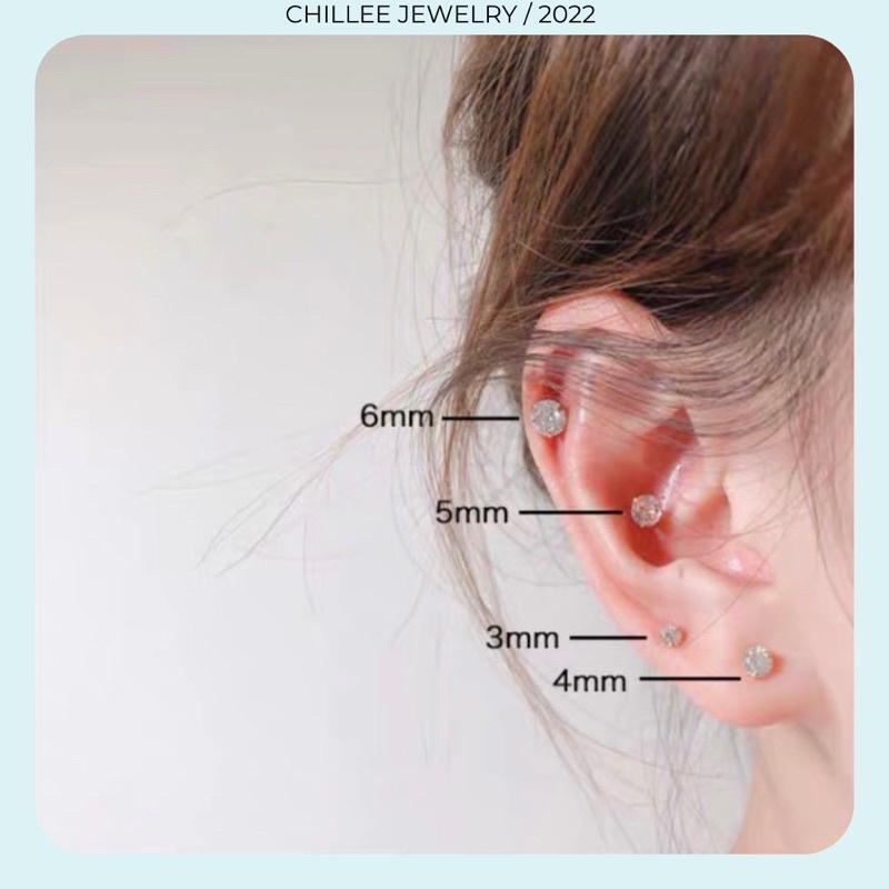 Khuyên tai CHỐNG DỊ ỨNG thép y tế nam nữ unisex đính đá đủ màu CHILLEE