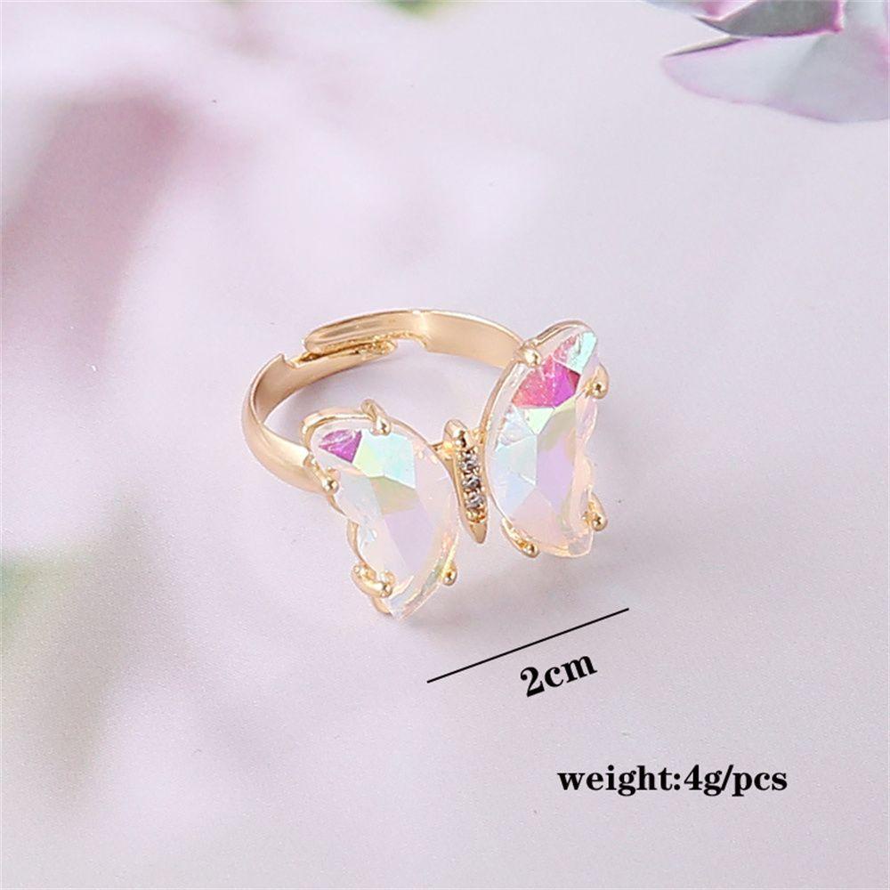 EUCA Nhẫn Hở Hình Bướm Đính Đá Pha Lê Màu Gradient Thời Trang