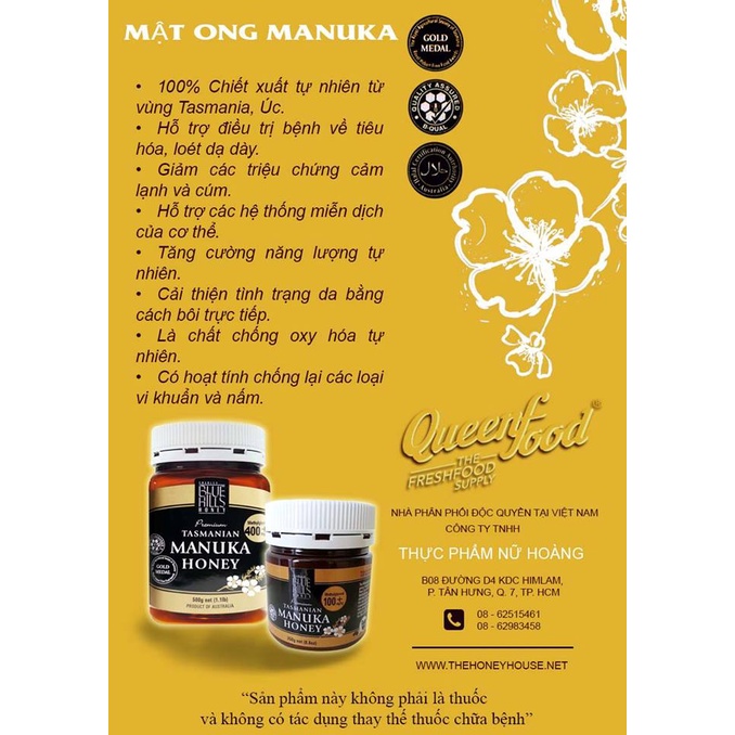 Mật ong Manuka BlueHills 250+ 250gr Rừng Tasmania Úc