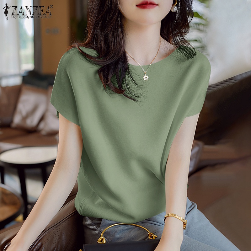 Áo thun ZANZEA tay ngắn cổ tròn thời trang dành cho nữ