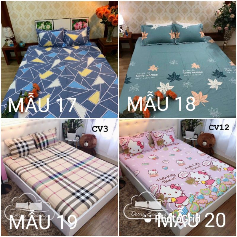 BỘ GA GỐI COTTON 100%, GA GIƯỜNG COTTON THOÁNG MÁT BO THUN ĐỦ SIZE