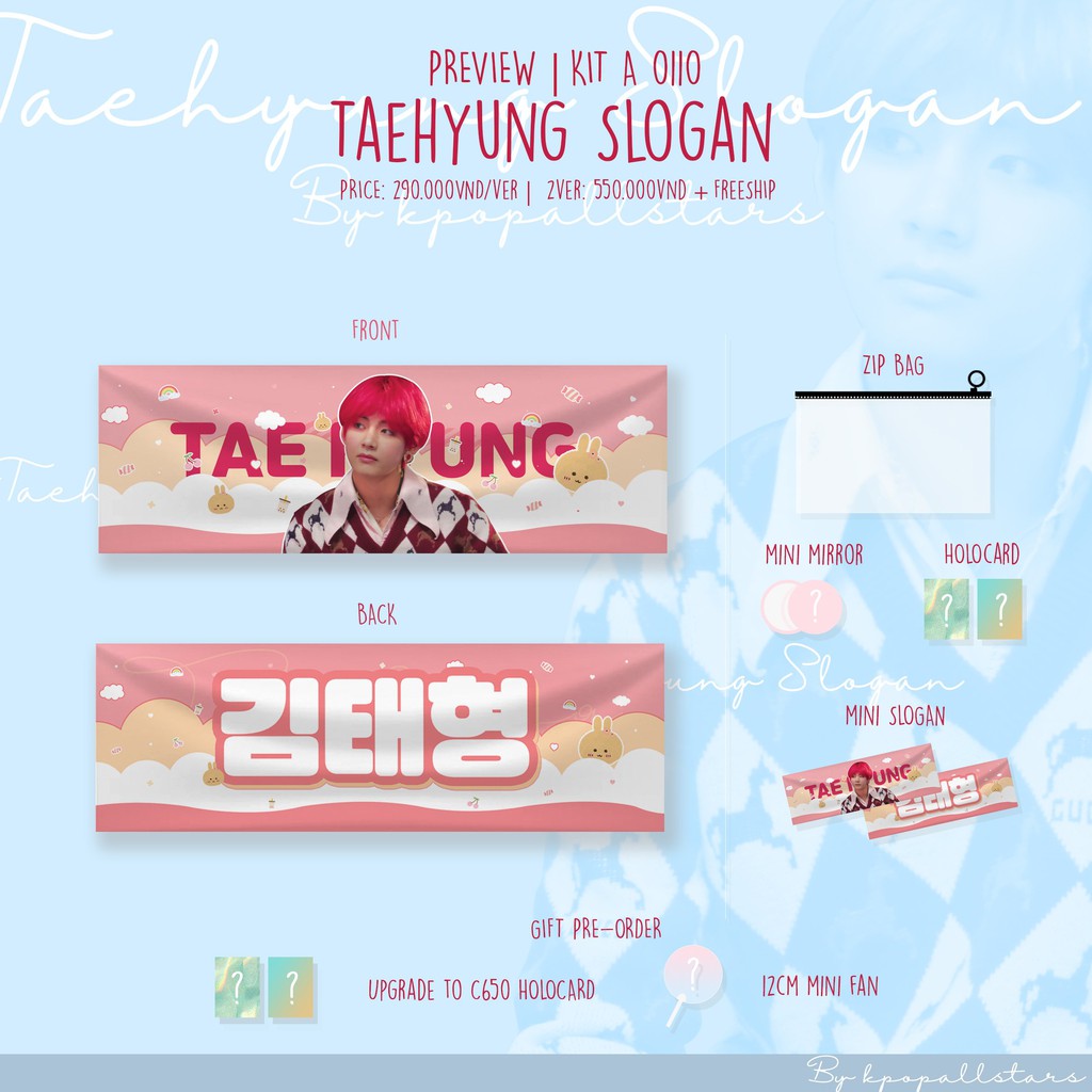 [chia lẻ] Set Slogan Vải Master TAEHYUNG V BTS 0110 by KAS