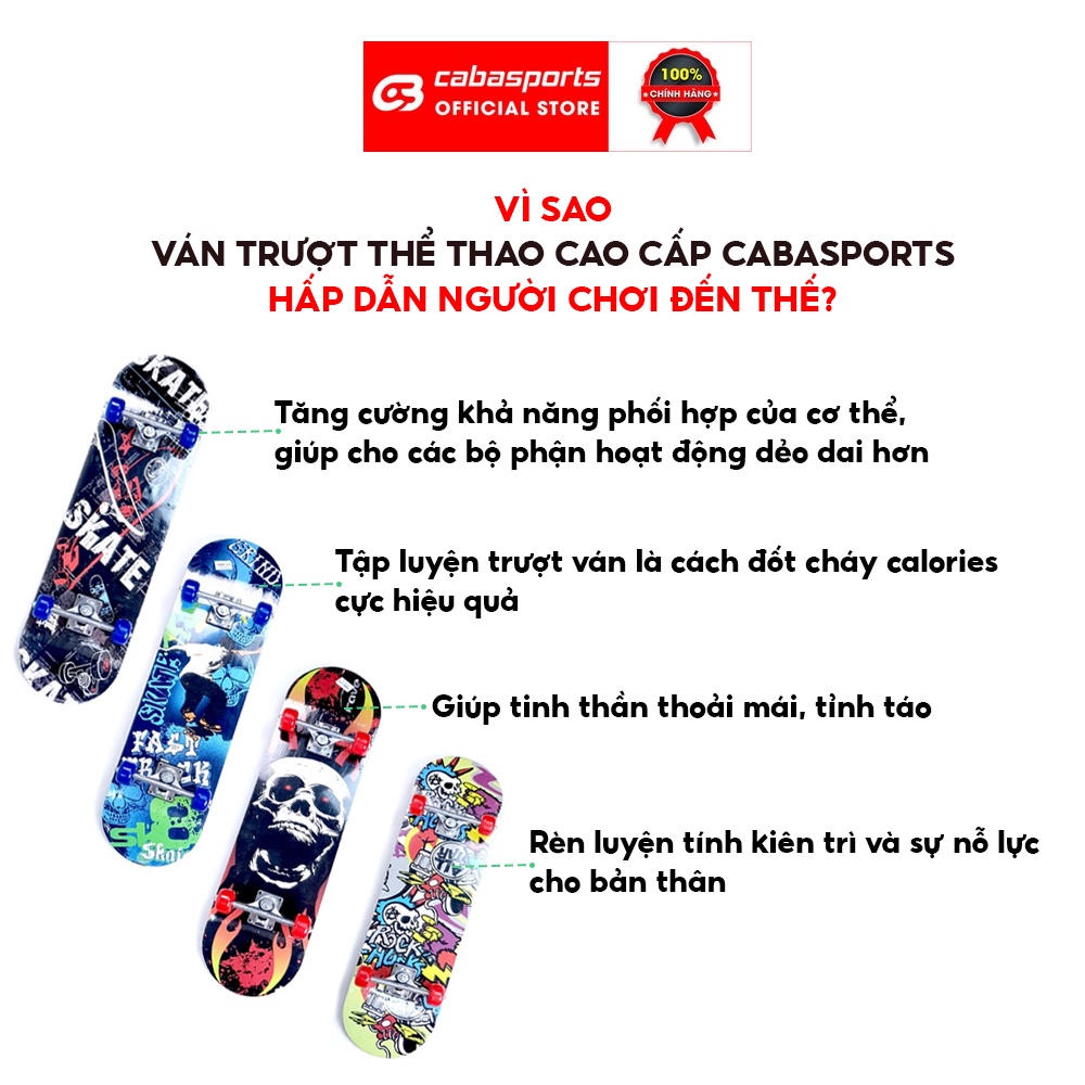 Ván trượt người lớn trẻ em Cabasports gỗ cao cấp, ván trượt mini siêu hạng giá rẻ