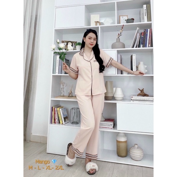 Đồ Bộ Pizama Lụa Mango Mềm Mát - Quần Dài Tay Ngắn Mẫu mới phom chuẩn hàng Có Size 50-75kg