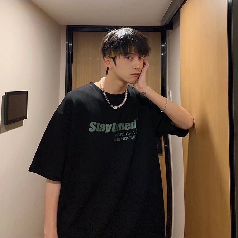 Áo Thun Tay Ngắn Dáng Suông In Chữ Phong Cách Hiphop Thời Trang Phong Cách Hàn Quốc Cho Nam size M-5XL