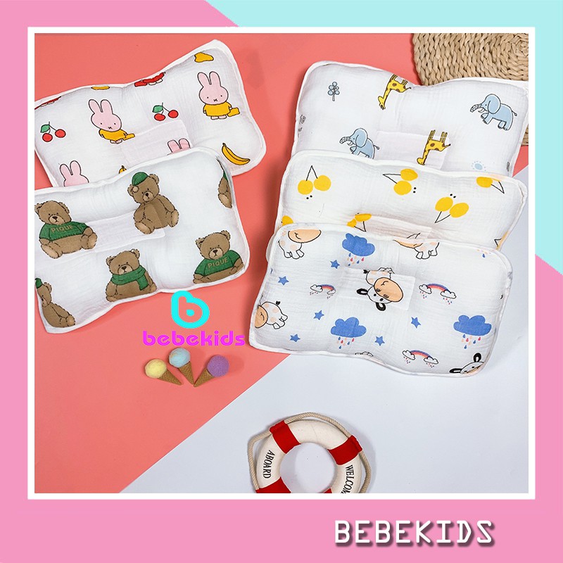 Gối xô sơ sinh,viền zíc zắc  gối cho bé chống méo đầu xô muslin