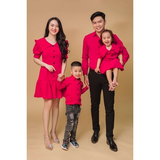 Đồ gia đình màu đỏ - phù hợp lễ -Tết - Noel - đi tiệc - áo gia đình chụp hình kỉ niệm cuối năm thôi nôi màu đỏ
