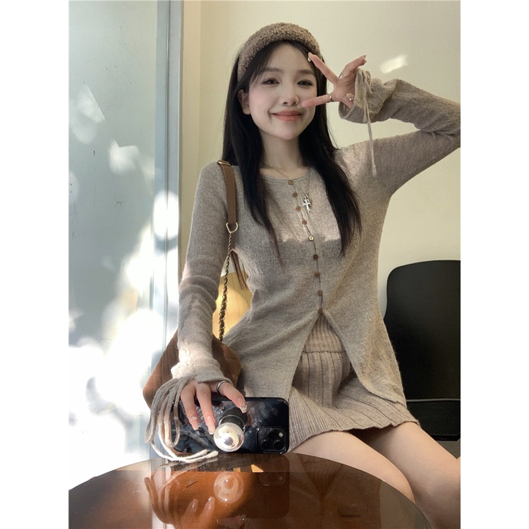 Porozi  Áo cardigan Dệt Kim Tay Dài Cổ Chữ V Phong Cách Thời Trang Hàn Quốc Dành Cho Nữ