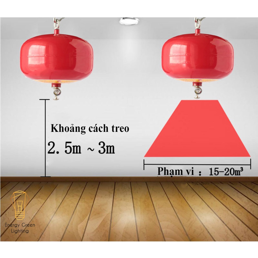 Bình Cứu Hỏa Energy Green Lighting - Chữa Cháy Tự Động Cảm Biến Nhiệt Độ 68 Độ C - Bột ABC 4KG Dùng PCCC