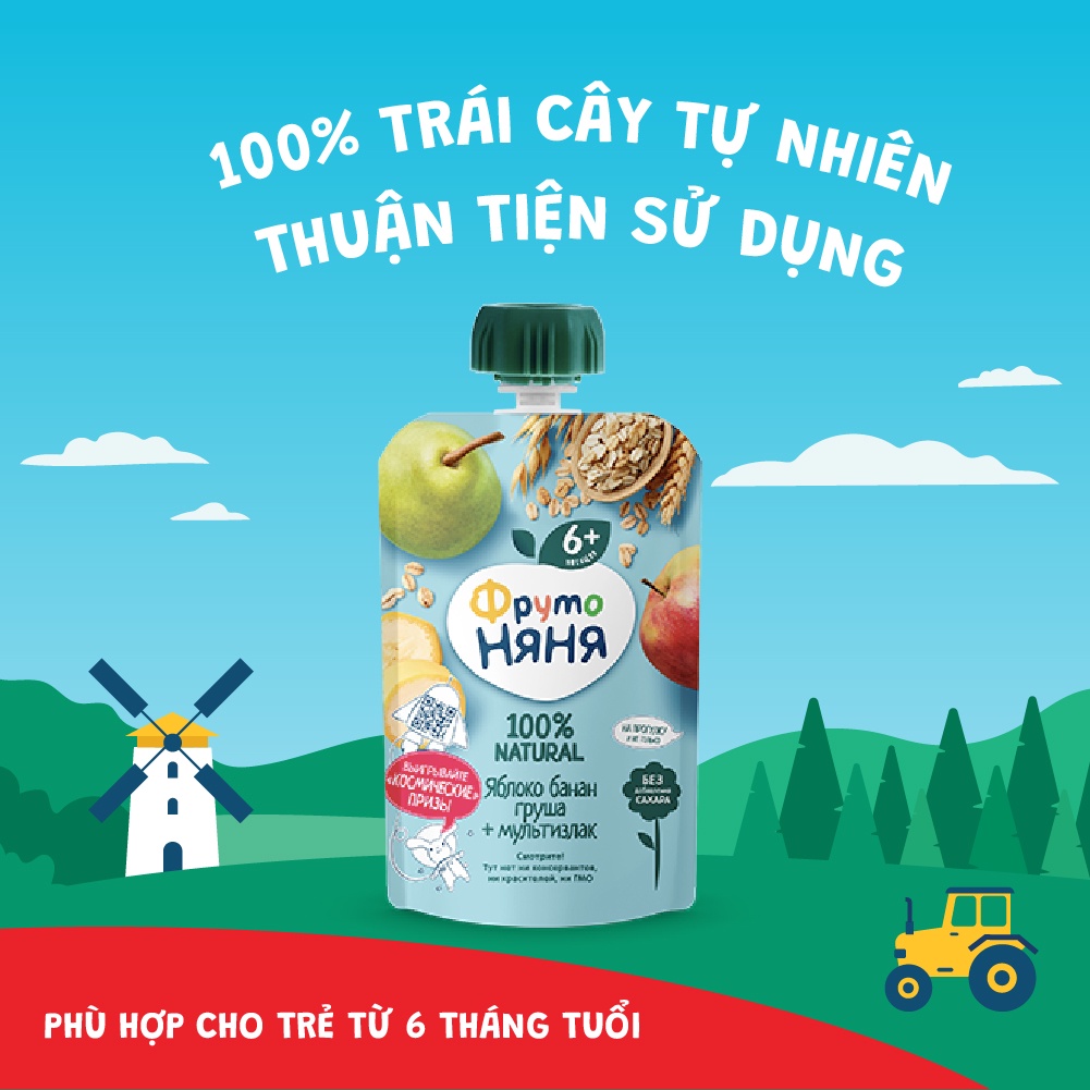 Trái cây nghiền vị táo, chuối, lê và ngũ cốc Fruto Nyanya 90g