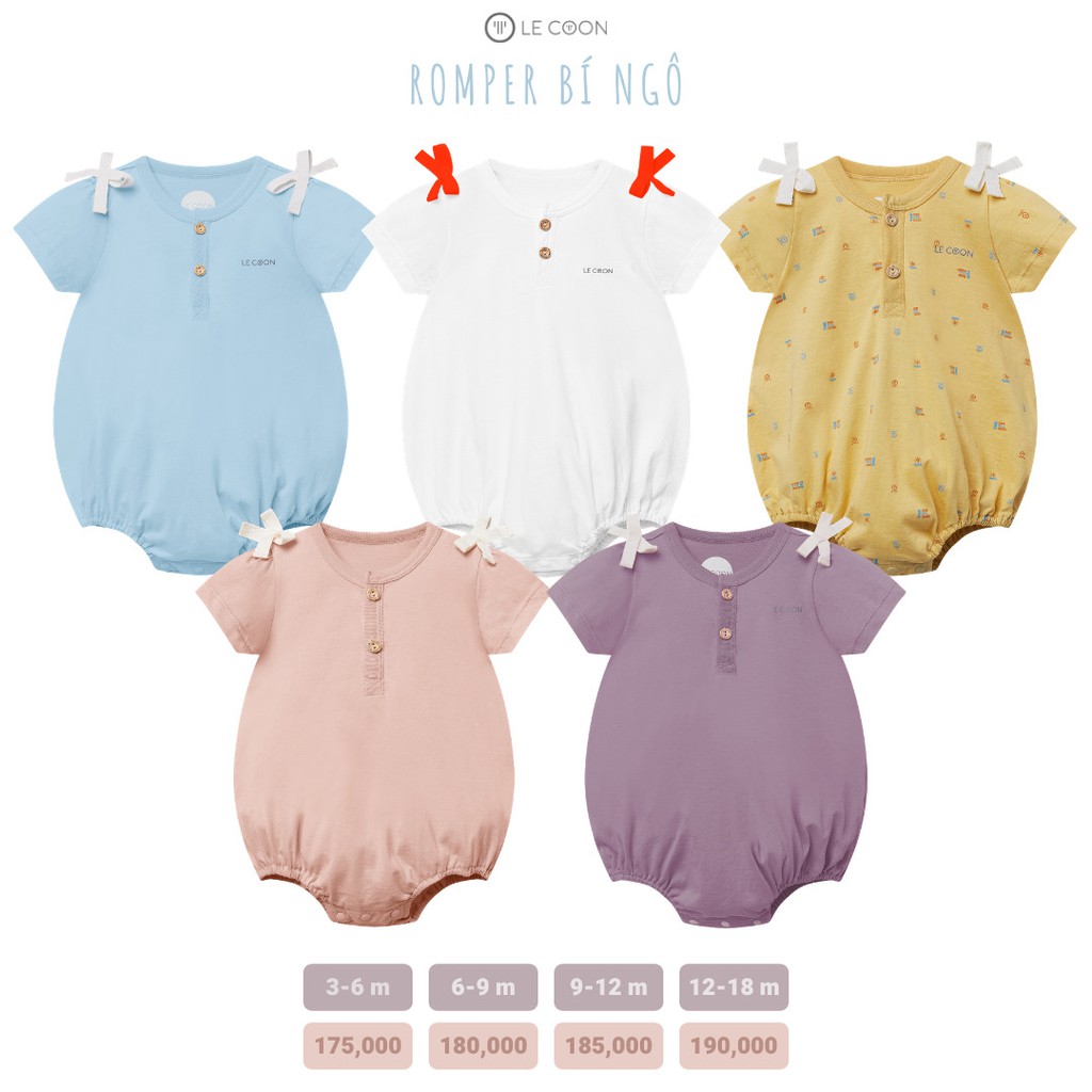 LE COON Bộ Body Romper bí ngô lecoon cho bé gái từ 3 tháng đến 18 tháng chất cotton 100%