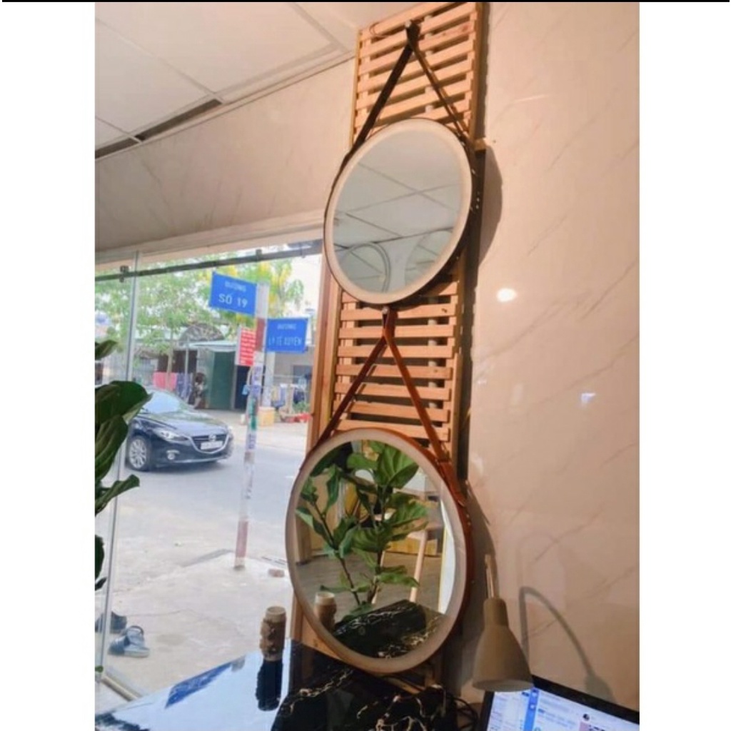 Gương dây da, gương treo tường dây da simili cao cấp, đủ màu kích thước D40, D50cm.