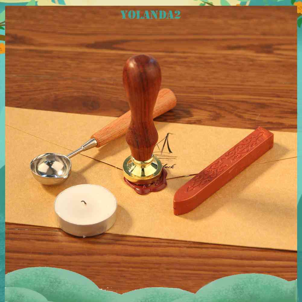 Con Dấu Sáp Bằng Kim Loại Tay Cầm Gỗ Phong Cách Cổ Điển