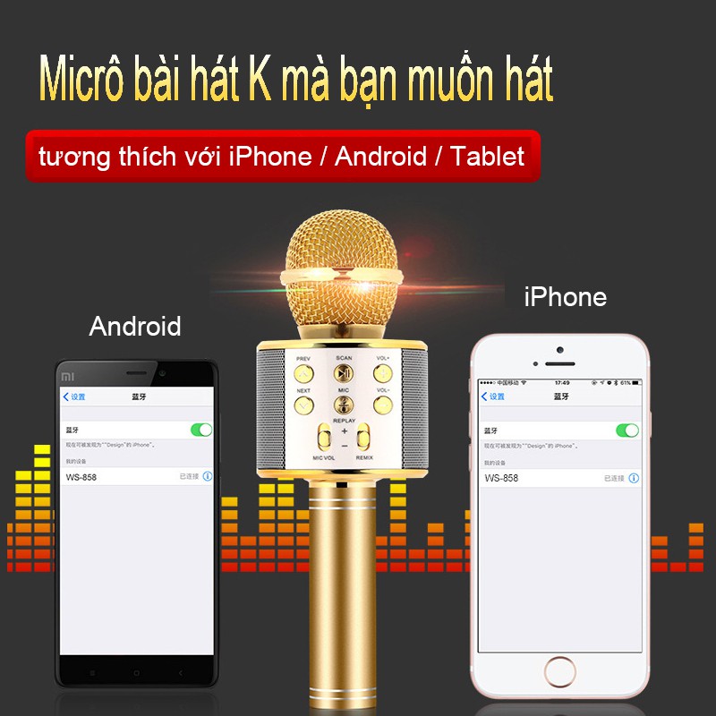 Mic Hát Karaoke Bluetooth Không Dây Kèm loa Âm vang Ấm mic hát karaoke cầm tay mini micro [HT00001..]