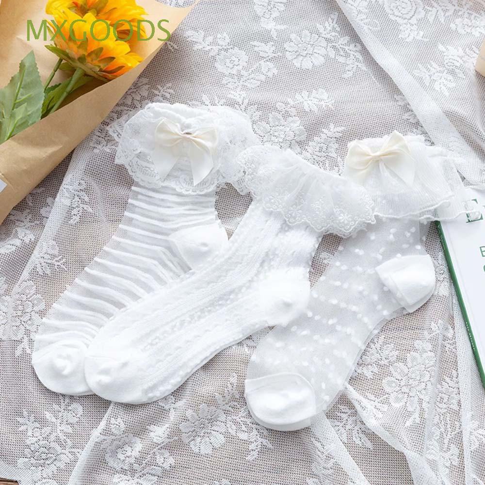 Vớ Cổ Trung Vải Lụa Phối Ren Họa Tiết Chấm Bi Nhiều Màu Sắc Phong Cách Nhật Bản Thời Trang Mùa Hè Cho Nữ