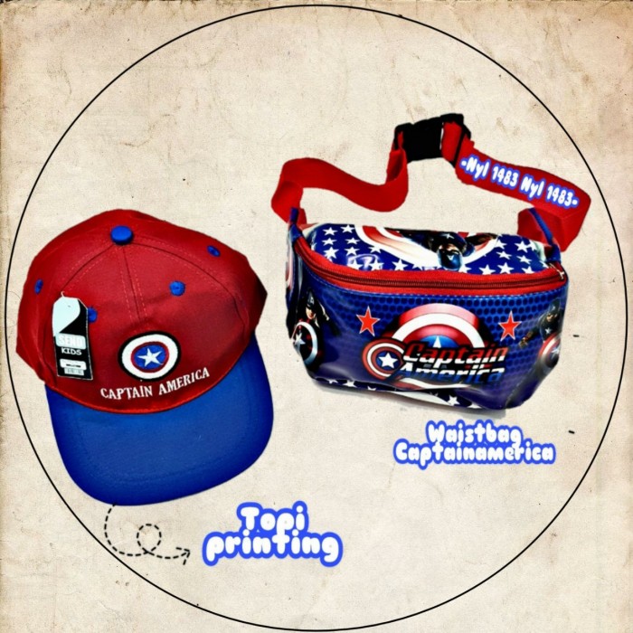Set Balo + Mũ In Hình Captain America Cho Bé Trai
