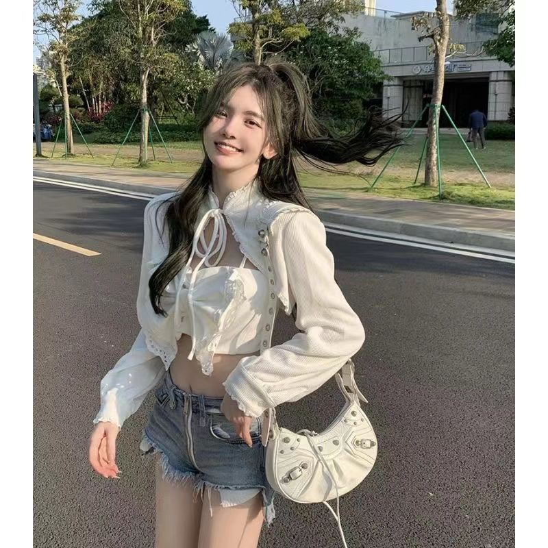 Áo Khoác Cardigan Hai Dây Phối Nơ Quyến Rũ Hợp Thời Trang Cho Nữ