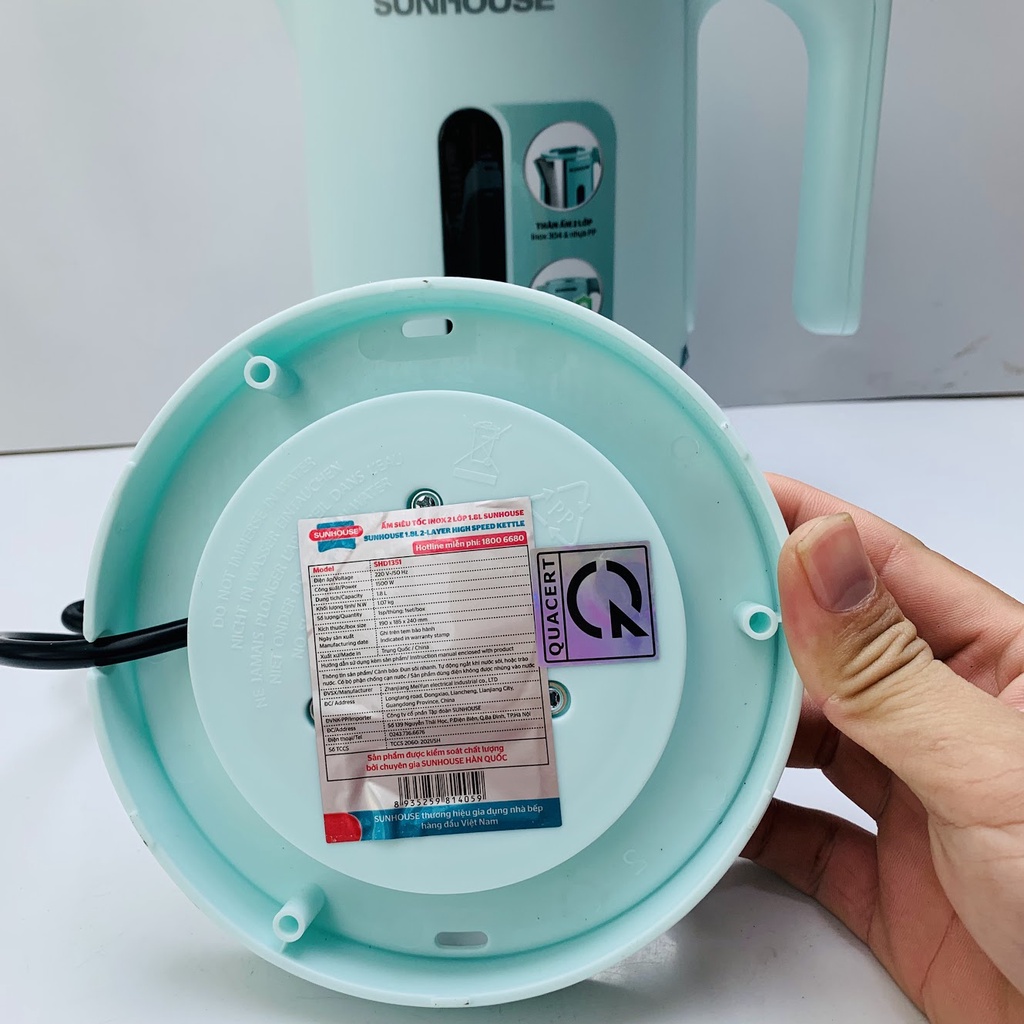 SUNHOUSE ấm đun siêu tốc INOX 2 LỚP 1.8L  SHD1351