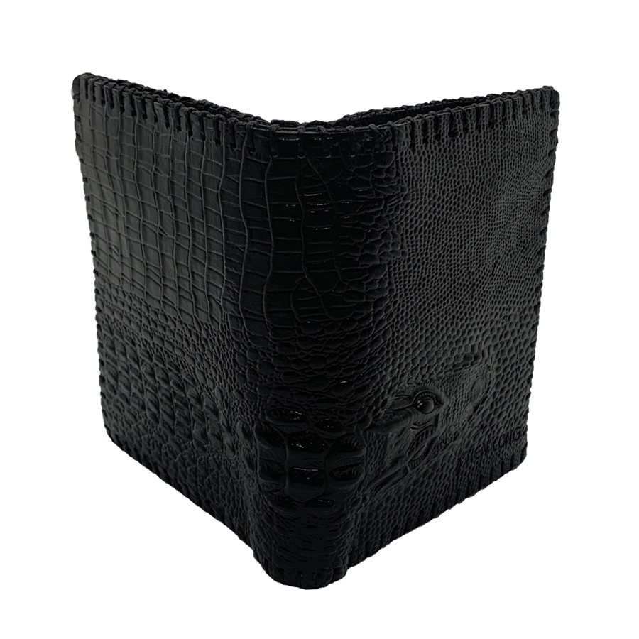 Ví Nam Đứng Da Bò Dập Vân Cá Sấu May Viền Tiến Công Màu Đen - TCN1043