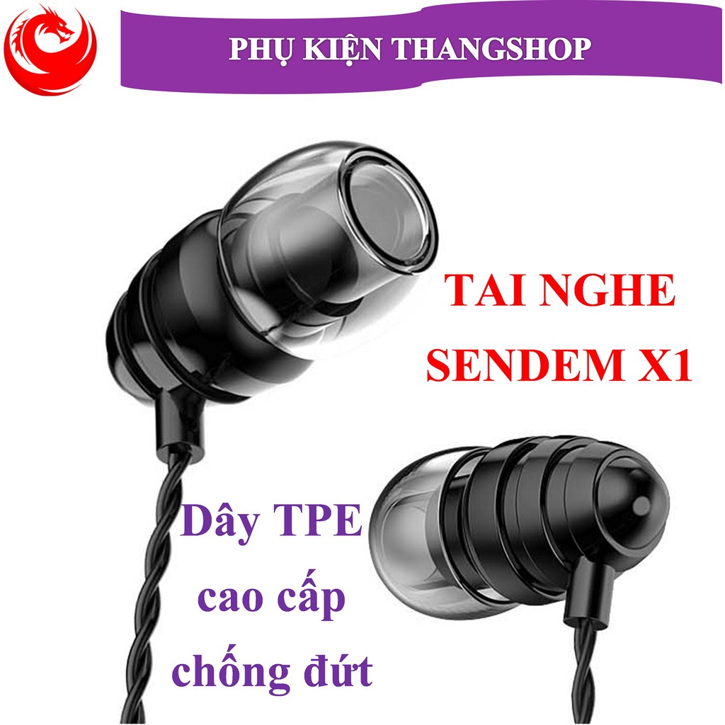 Tai nghe nhét tai Sendem X1 dây TPE xoắn ốc chống đứt âm bass rõ