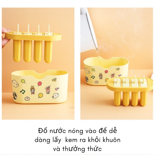 Mô tả sản phẩm Hộp Làm Que Kem 4 Ngăn Cao Cấp Có Kèm Sticker Dễ Thương - Mã KIT001