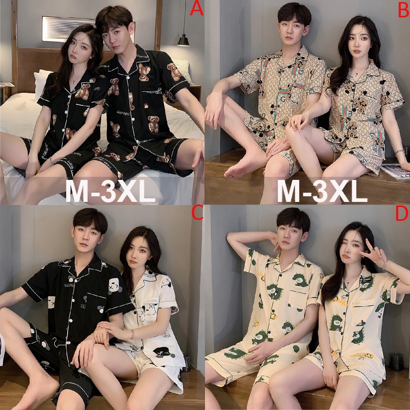 Set Đồ Ngủ Bằng Lụa Satin Phong Cách Hàn Quốc Độc Đáo Cho Cả Nam Và Nữ