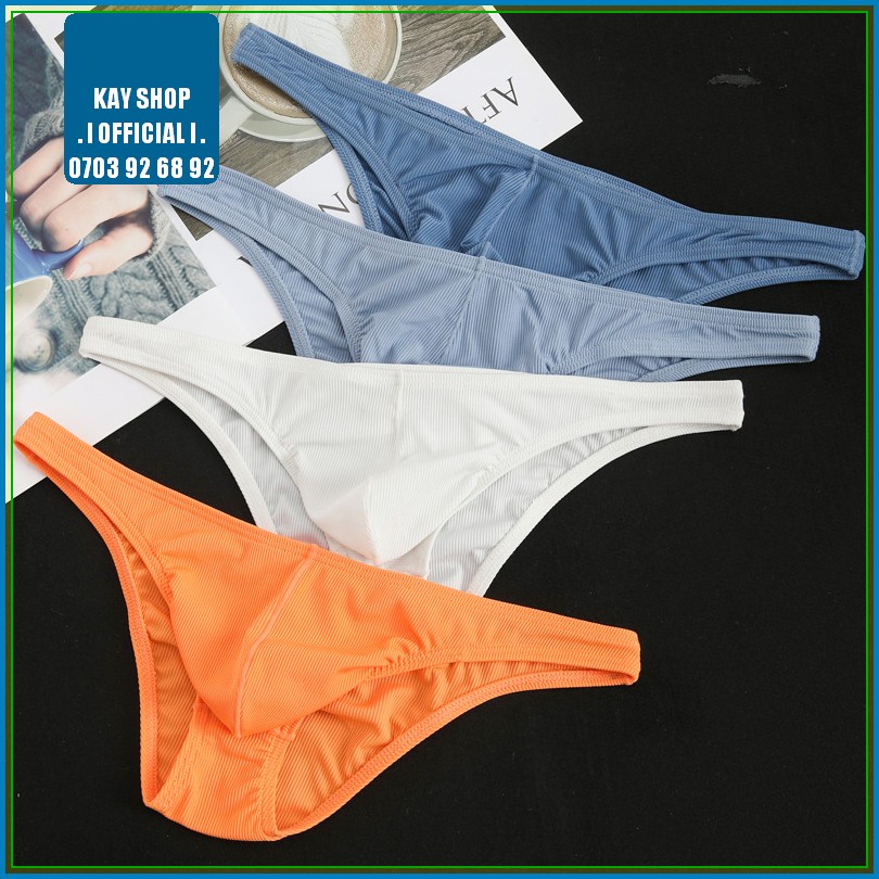 Quần lót nam trơn ôm mông kiểu tam giác mini thun cotton vân sọc - Quần sịp nam cạp lưng thấp bikini quyến rũ