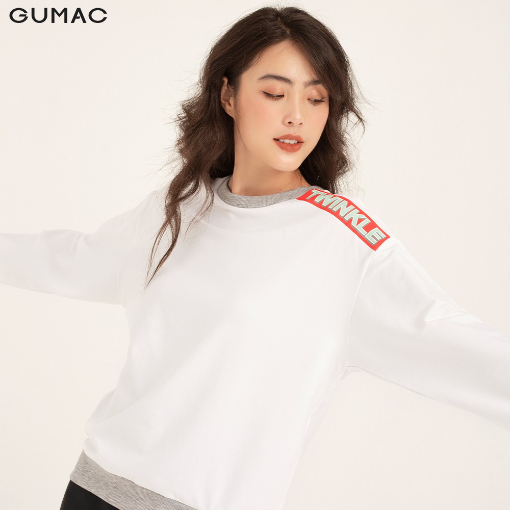 Áo thun nữ Sweater in vai GUMAC tay dài năng động, trẻ trung ATB1140 | BigBuy360 - bigbuy360.vn