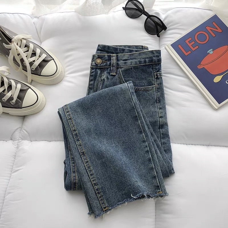 Quần jeans xanh cắt gấu ali