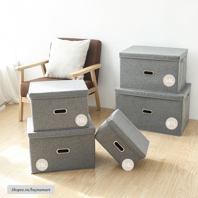 Hộp Đựng Đồ Có Nắp Rời Chất Liệu Vải Lanh Cao Cấp, Thùng Đựng Quần Áo Gấp Gọn Đa Năng 14L-26L-38L-54L-81L