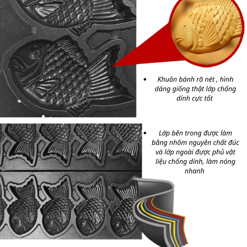 [ BẢO HÀNH 12 THÁNG] Máy làm bánh cá TAIYAKI Nhật bản loại 6 con dùng gas chất lượng giá rẻ