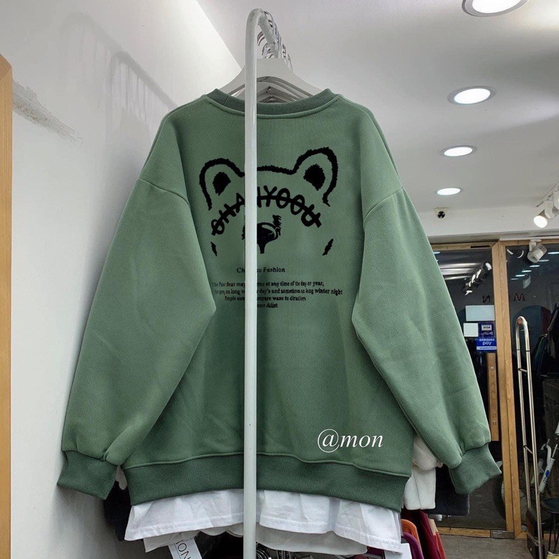 Áo sweater nỉ gấu mèo cute form rộng tay bồng ulzang