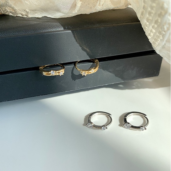 Khuyên tai tròn Bông Tai Hình Tròn Nhỏ Mạ Vàng 14K Đính Đá Zircon Đơn Giản Thời Trang Mới Cho Nữ