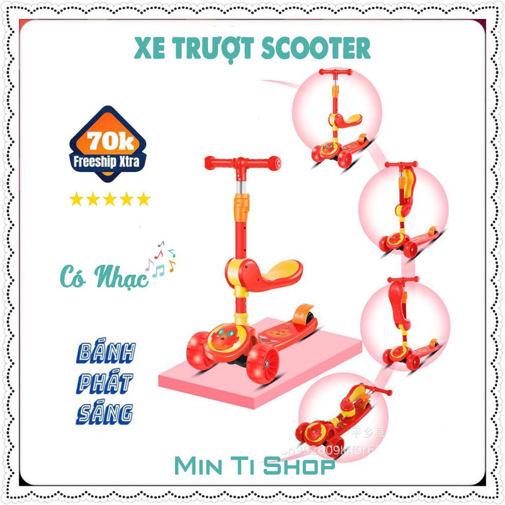 [Mã 12fmcgsale1 giảm 10%] Xe Scooter cho bé kiêm xe chòi chân có nhạc bánh phát sáng chịu lực 40kg