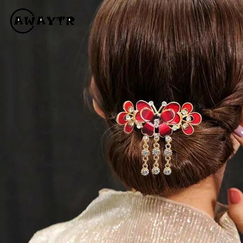 Kẹp tóc hoa bướm đính đá phối tua rua xinh xắn thanh lịch
