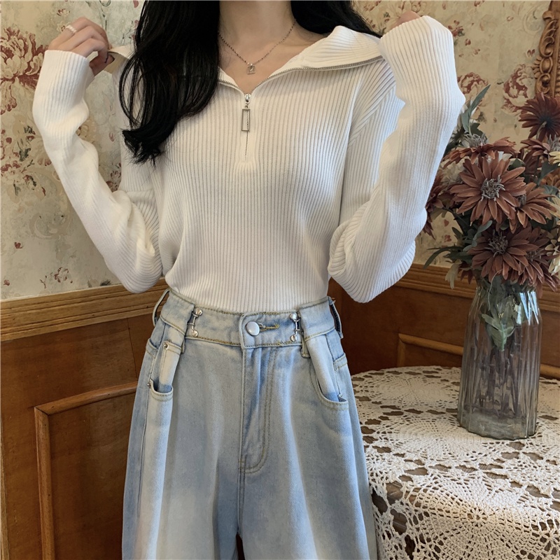 Áo sweater dệt kim SUXI tay dài màu trơn vintage thời trang mới mùa thu cho nữ