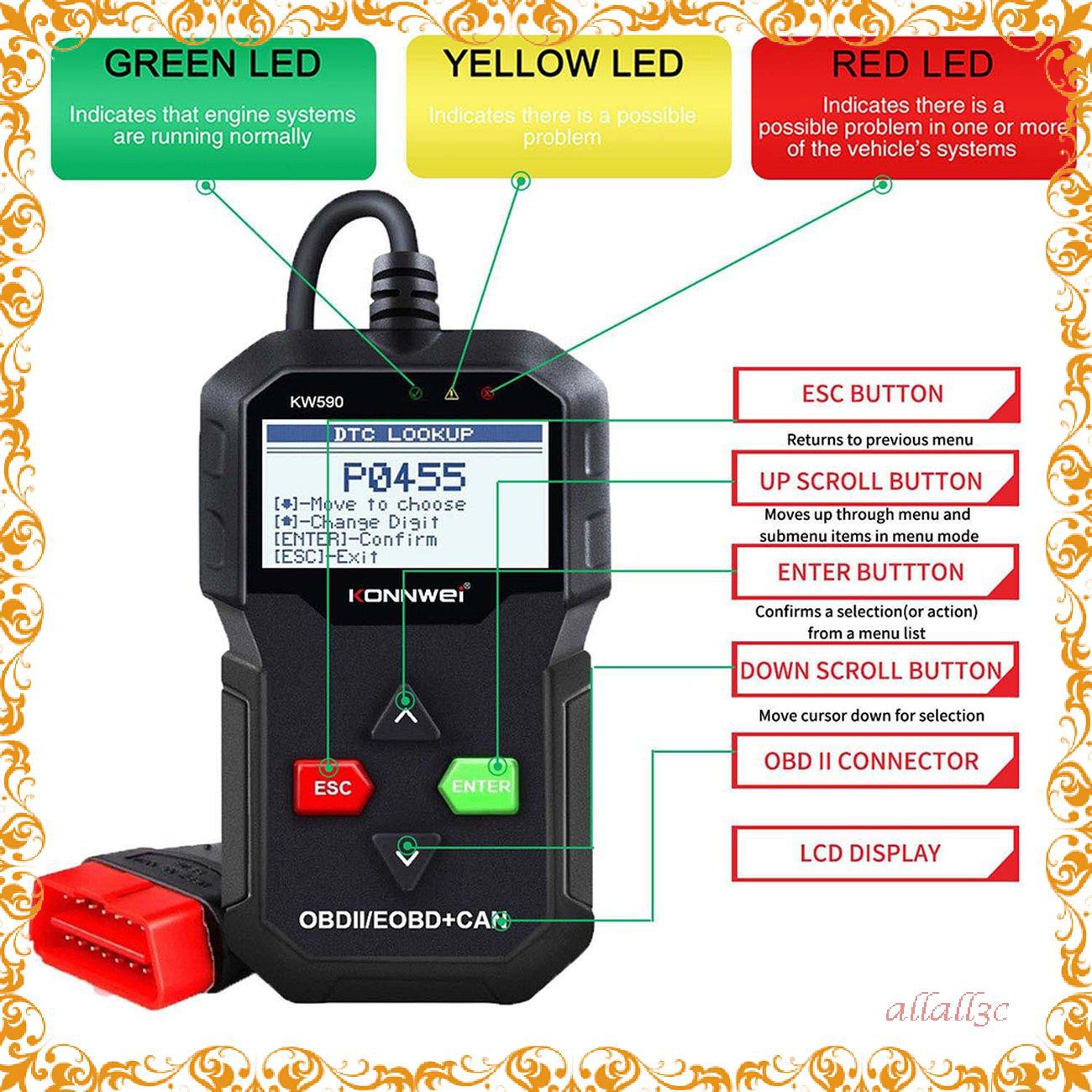 Thiết Bị Chẩn Đoán Lỗi Ô Tô Kw590 Obdii / Eobd Có Màn Hình Lcd