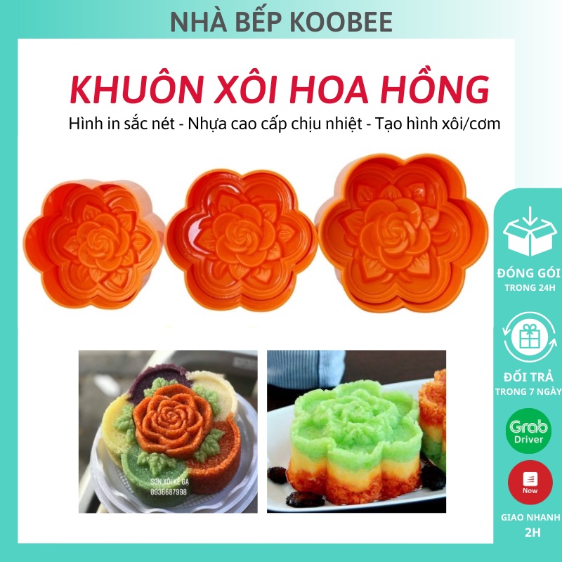 Khuôn xôi hoa hồng 3 size - Khuôn xôi hình hoa loại đẹp nhựa an toàn chịu nhiệt cao cấp KooBee