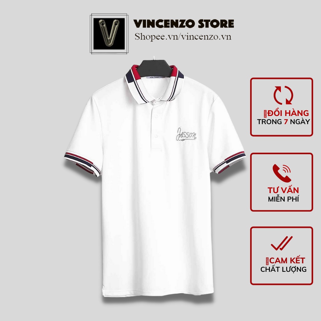 Áo thun nam cổ bẻ ngắn tay phối sọc JASSON form rộng cao cấp ,áo thun polo Vincenzo Store