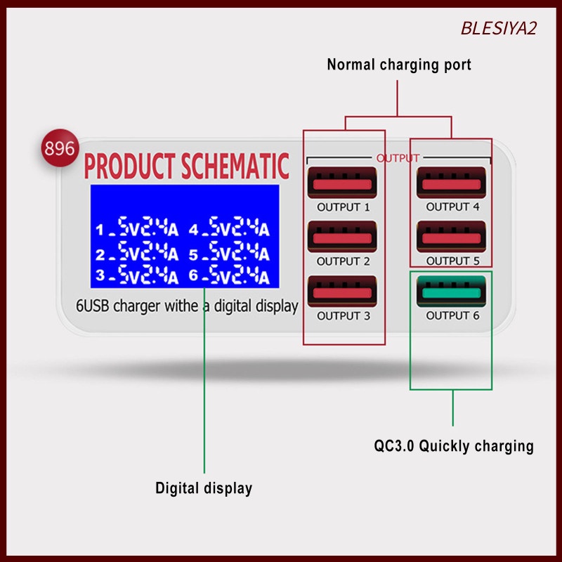 Multiple 6-Port USB Charger Phone Charger Adapter QC3.0 Fast Charger EU Plug