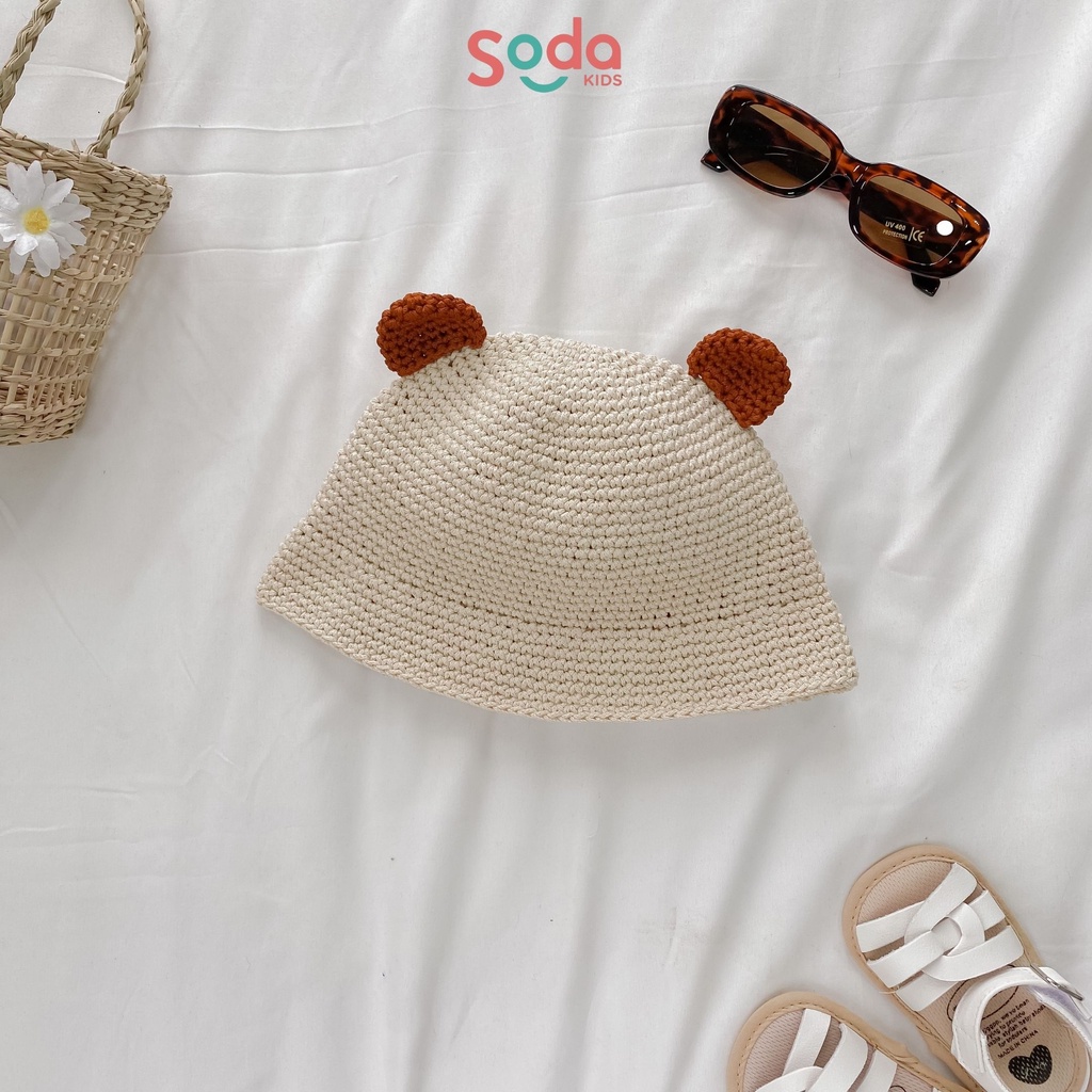 Mũ giả cói sợi móc handmade hình thú cho bé trai và bé gái
