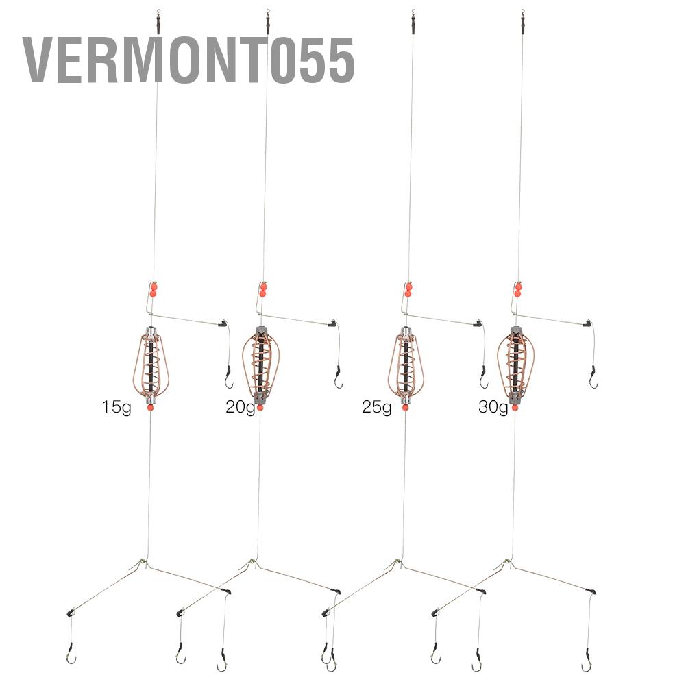 Vermont055 4PCS Fishing Bait Cage Lure Trap Basket Feeder Holder with Hooks Fish Tackle Accessories