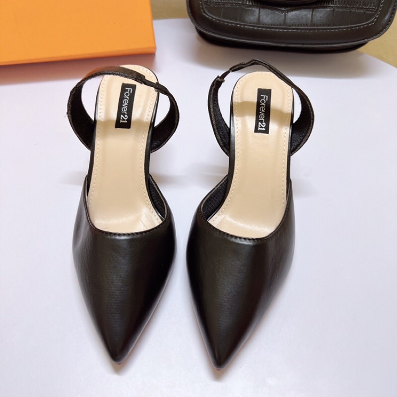 Giày sandal nữ công sở bít mũi chun sau gót nhọn 5p da lì trơn dễ đi