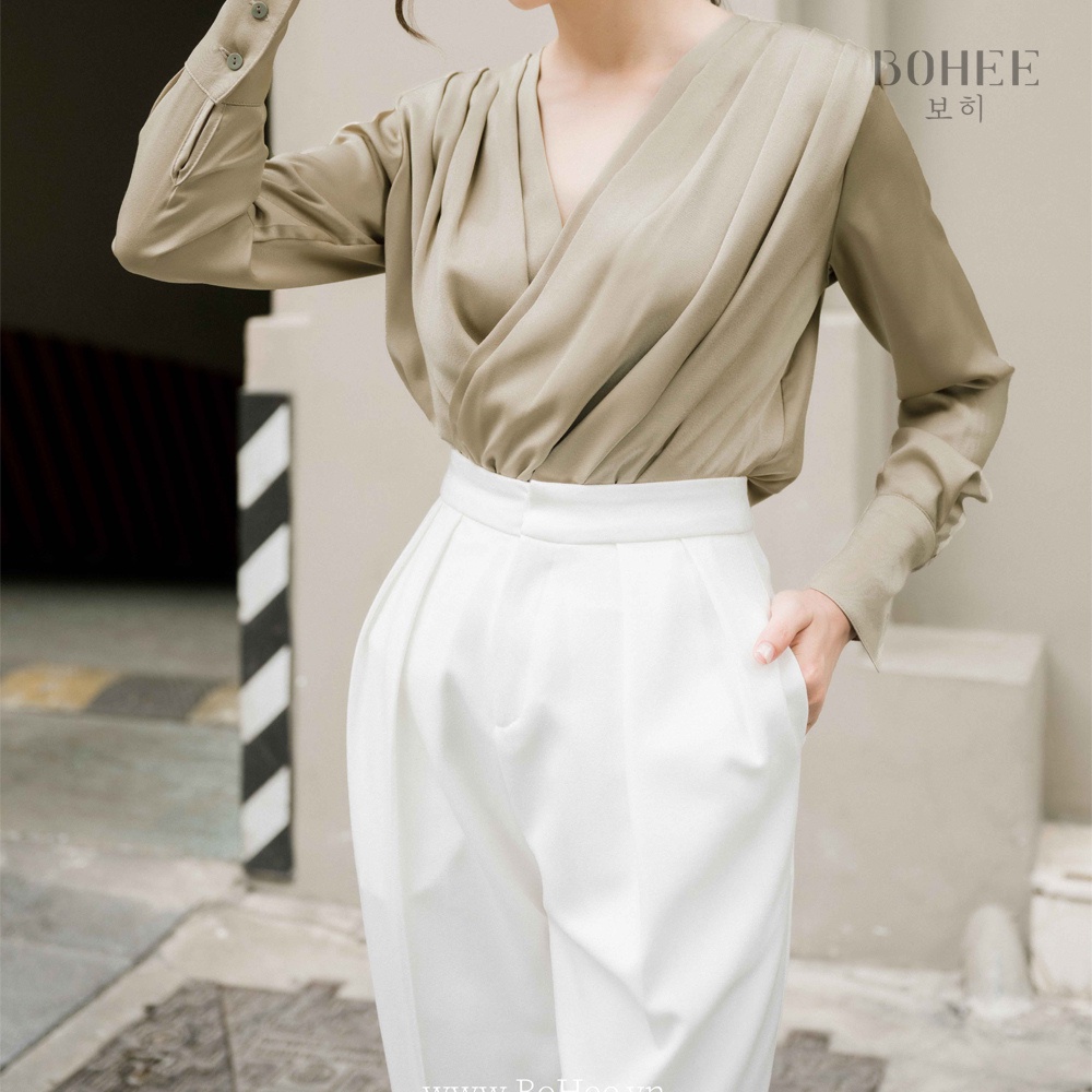 Quần baggy công sở nữ lưng cao gập gấu form chuẩn tôn dáng BOHEE Q41