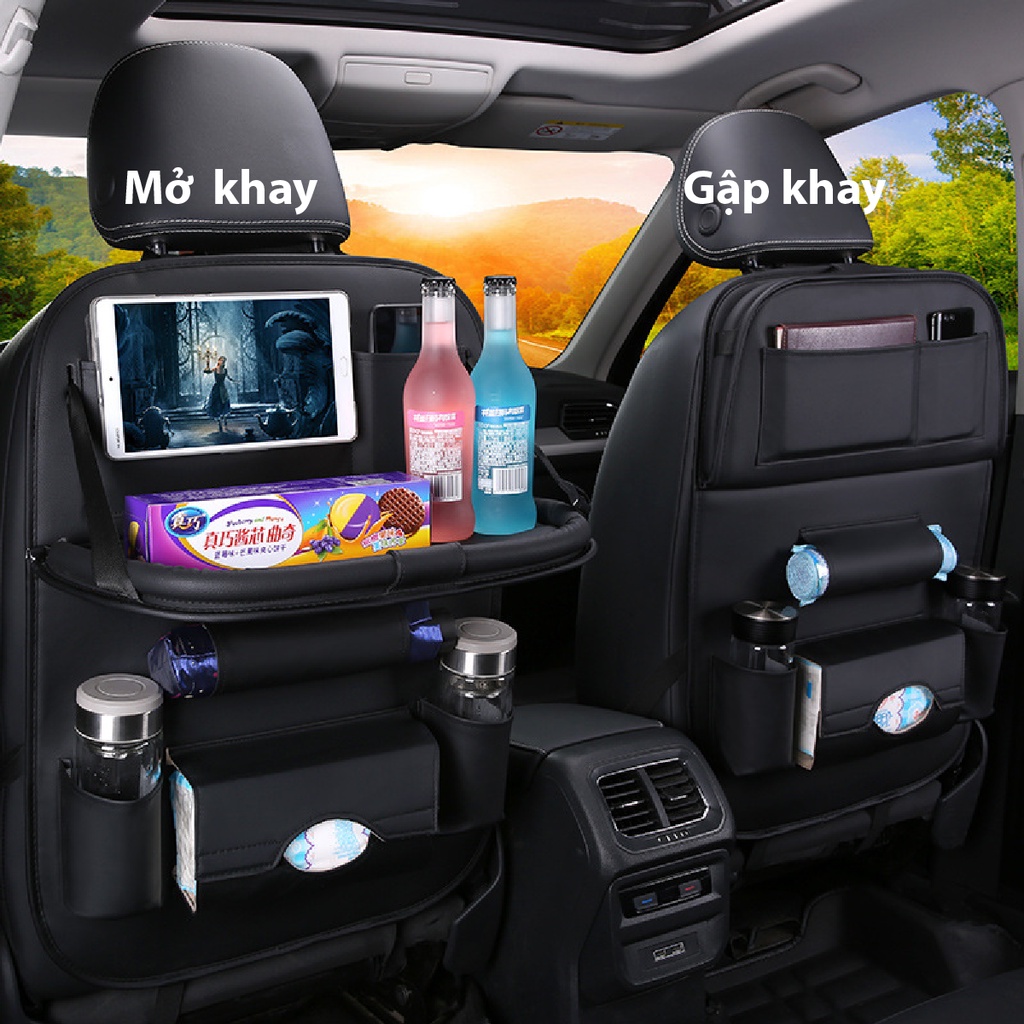 Túi Da Để Đồ Treo Sau Ghế Ô Tô Kiêm Giá Đỡ, Túi Da Đa Năng Đựng Đồ Treo Sau Lưng Ghế Ô Tô Có Bàn Gấp Tiện Lợi