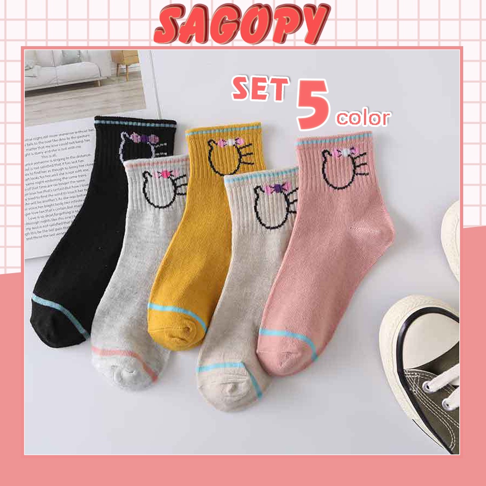 Tất nữ nam cổ cao cute Mèo kitty, vớ nam nữ cao cổ dài phong cách Vintage hàn quốc giống tất trắng nike chống hôi chân