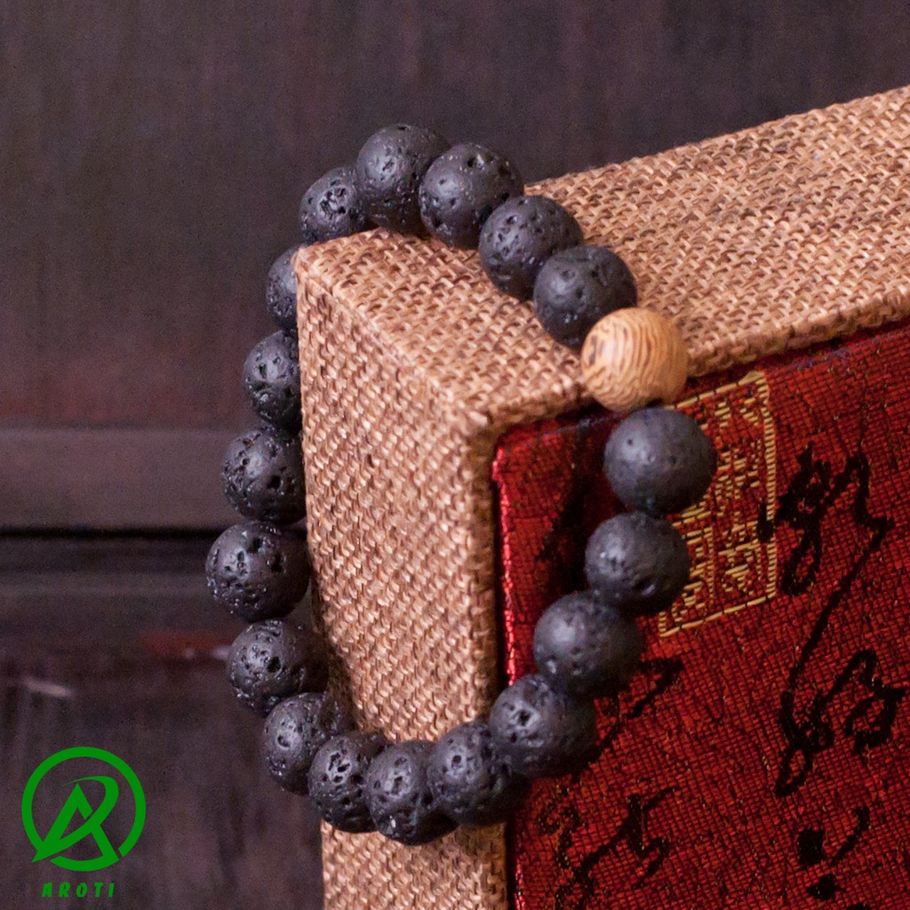 V214-10 Vòng tay nam đá núi lửa 10 ly độc đáo - SC V214-10(GB)-Kèm Vòng Gỗ Bách Xanh