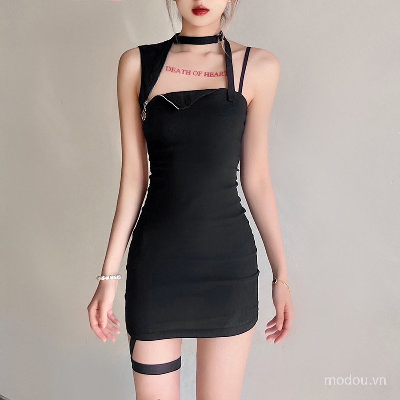 Đầm Hở Lưng Phối Dây Kéo Kèm Choker J9Zv